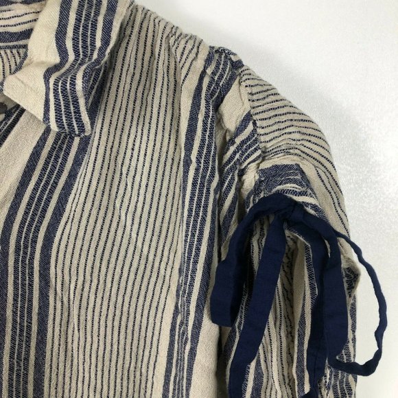 Free People Women's Boxy Button Up Blouse Size L Crop Striped Cap Sleeve Flowy - Picture 3 of 9